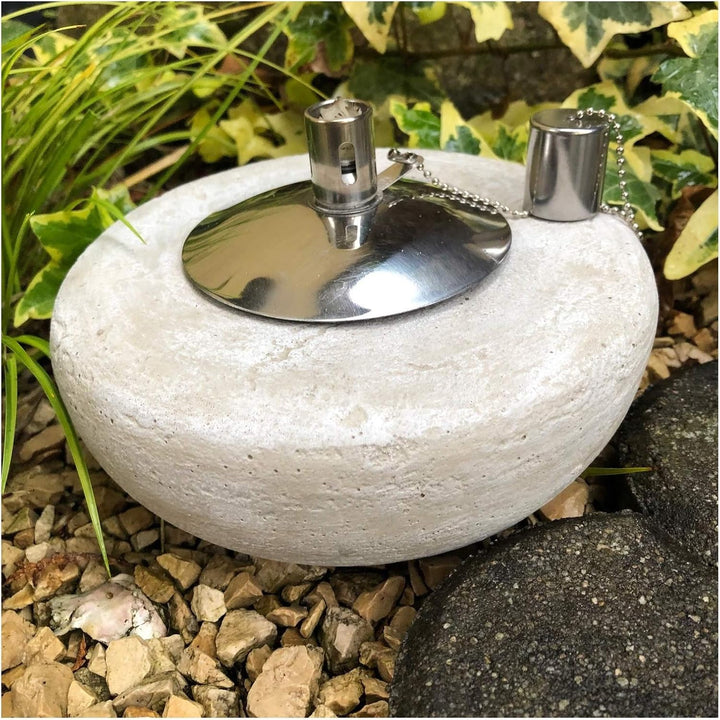 Gartenfackel Ölfackel Tischfackel Öllampe Garten Fackel Tischlampe Steinguss mit Edelstahl Ölbehälte