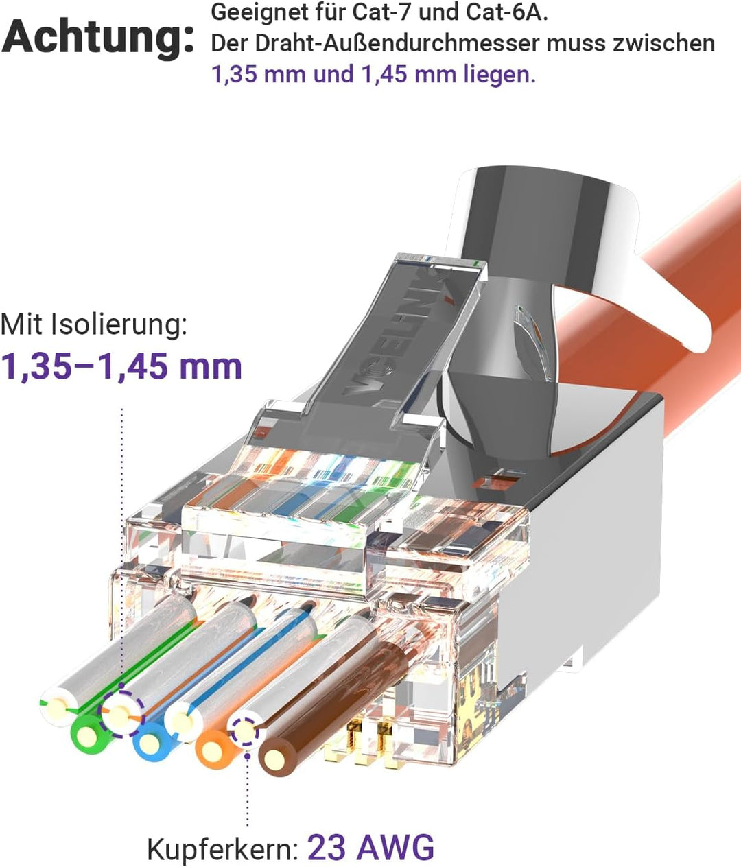 VCELINK GJ671BL Crimpzange RJ45 Presszange für RJ45 Stecker mit Cat 7 Cat6A Lan Stecker Pass Through