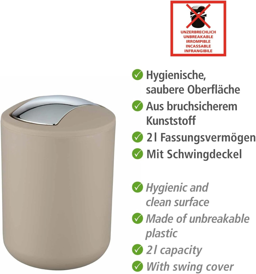 WENKO Kosmetikeimer Mod. Brasil S, 2 Liter Fassungsvermögen, Badezimmer-Mülleimer mit Schwingdeckel,