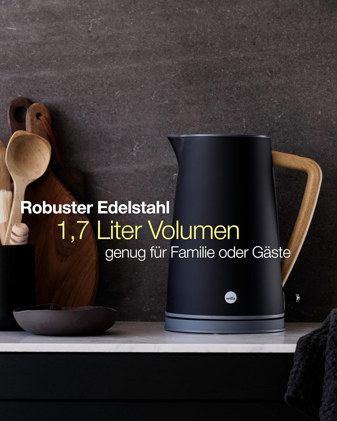 Wilfa SPRING Wasserkocher - mit einem Fassungsvermögen von 1,7 Liter, 2000 Watt, aussenliegende Wass