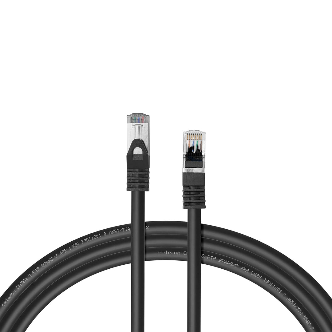 celexon CAT 6A Patchkabel S/FTP - 1m - schwarz - RJ45 auf RJ45, TIA/EIA 568B - 10 Gbps, 500 MHz - ho