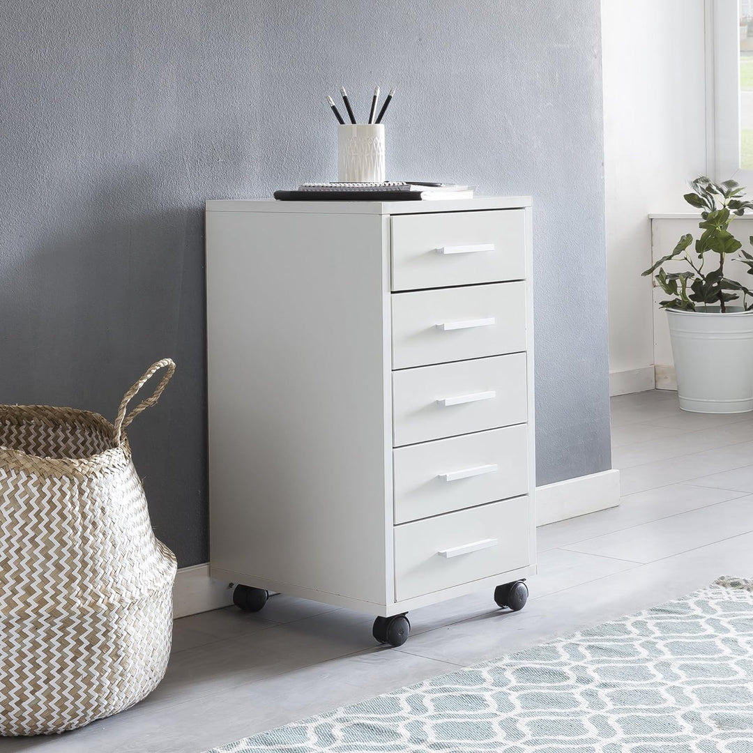 Schubladenschrank ITTER Holz: 5 Schubladen, Rollen, melaminharzbeschichtet - KADIMA DESIGN. Farbe: W