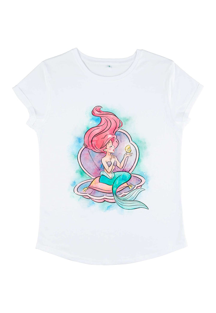Disney Damen The Little Mermaid Shining Voice Women's Organic Rolled Sleeve T-shirt M Weiss, M Weiss