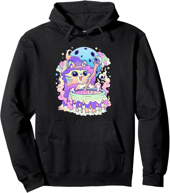 Kawaii Pastell Goth Niedliche und unheimliche Katze Hexe Pullover Hoodie