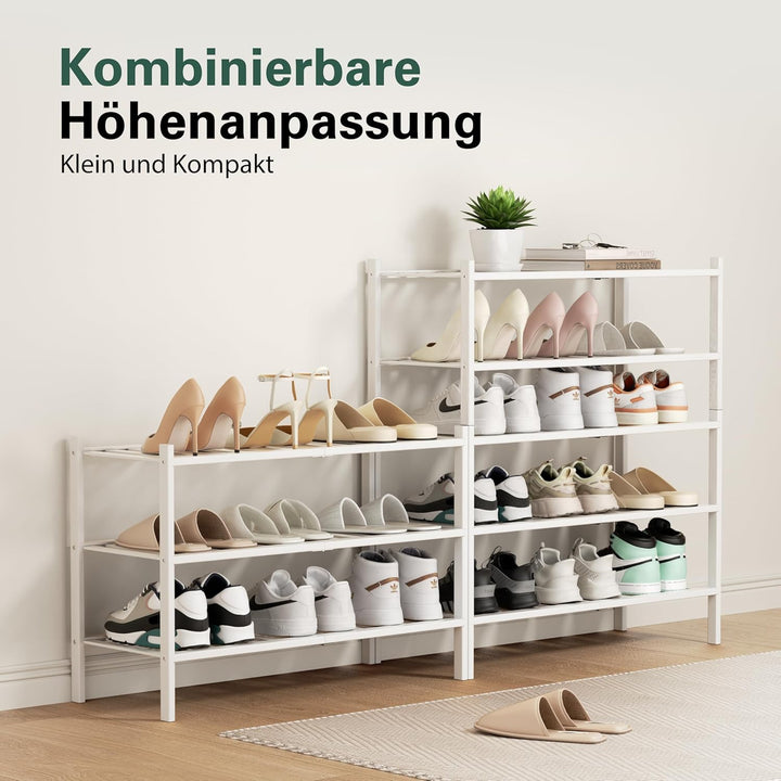 Schuhregal aus Bambus, Schuhablage mit 3 Ebenen, 68 x 28 x 46 cm, Erweiterbar Stapelbar, Schuhschran