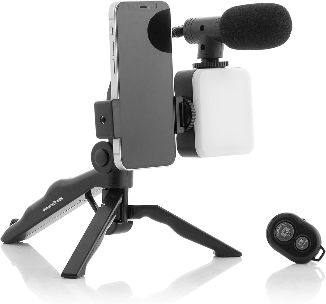 InnovaGoods® Vlogging-Kit mit Licht, Mikrofon und Fernbedienung Plodni (6 Teile). Professionelle Vid