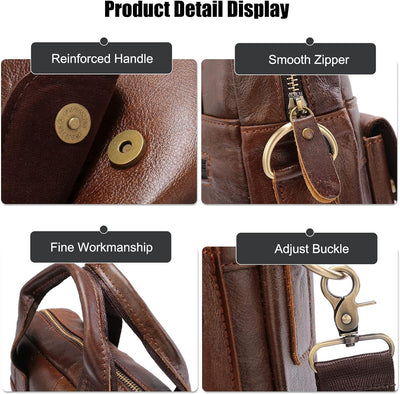 FANDARE Herren Umhängetasche Echtes Leder Handtasche Retro Henkeltaschen Business Aktentasche Arbeit