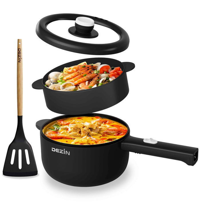 DEZIN Elektrische Hot Pot, 2L Antihaft Elektropfanne, schneller Nudelkocher | mit Dampfgarer,Tragbar
