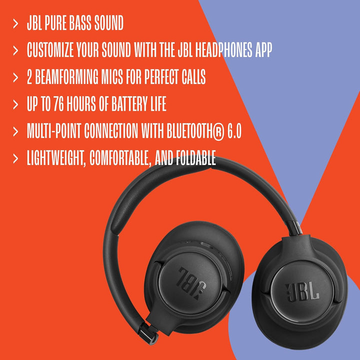 JBL Tune 730 BT Wireless Over-Ear-Kopfhörermit JBL Pure Bass Sound, Bis zu 76 Stunden Musikwiedergab