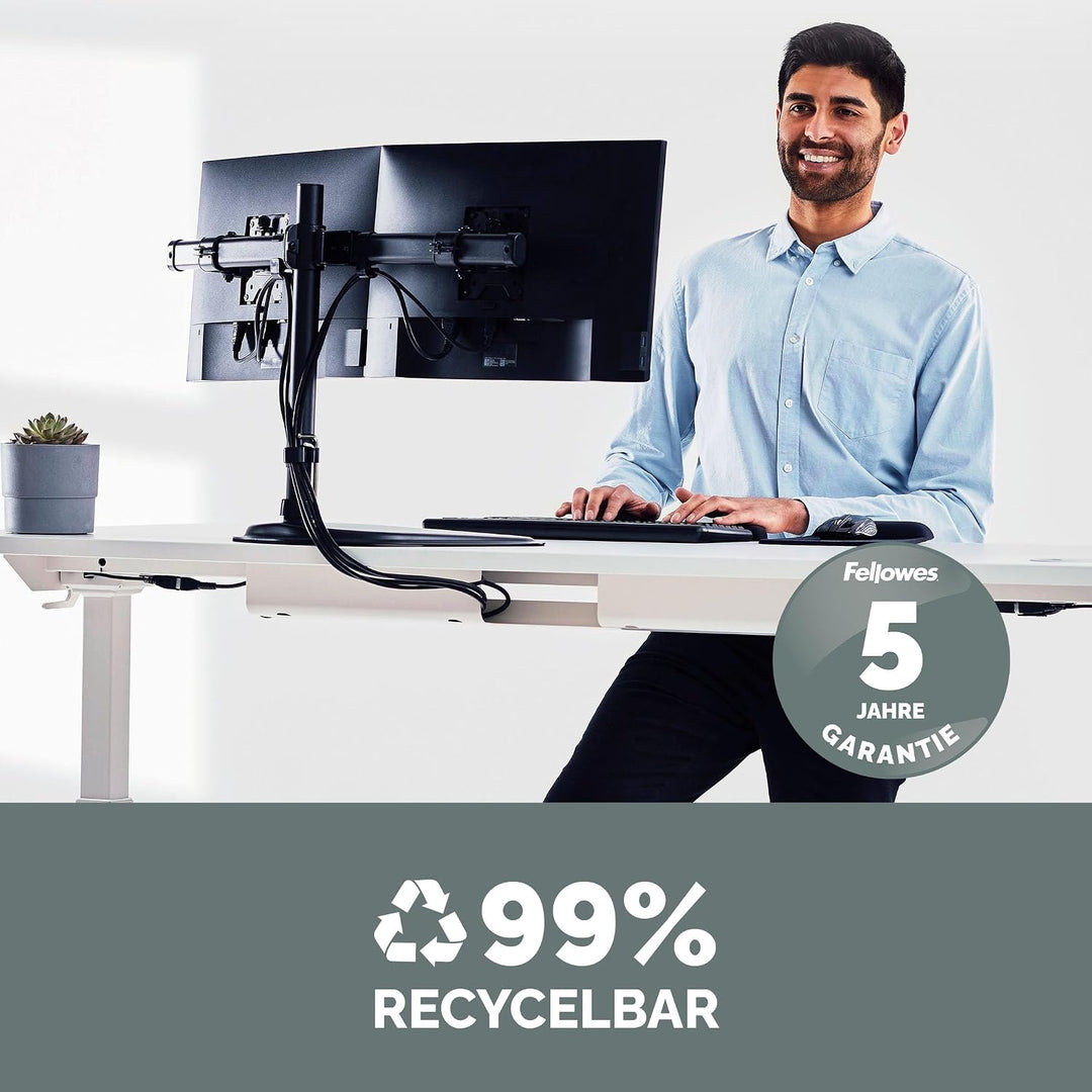 Fellowes Monitorarm Seasa mit Standfuss - höhenverstellbar - ergonomisch - für 2 Monitore bis je 68,