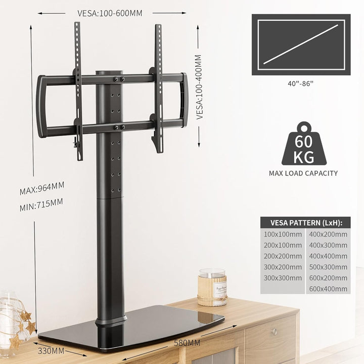 Universal schwenkbarer TV-Ständer/Tischfuss TV-Ständer 40 bis 86 Zoll TVs 110 Grad schwenkbar, 5 Stu