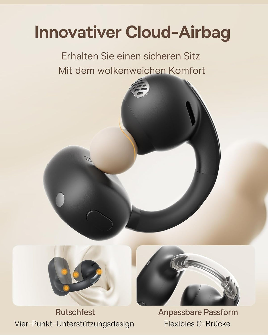 Baseus Bowie MC1 Open Ear Kopfhörer, Ohrclip mit Beeindruckender Klang, Adaptiver Bassverstärkung, B