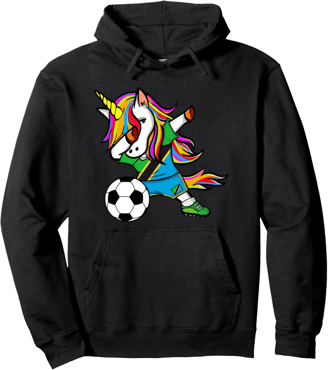 Dabbing Einhorn Unicorn Tansania Fussball Tansanische Flagge Pullover Hoodie
