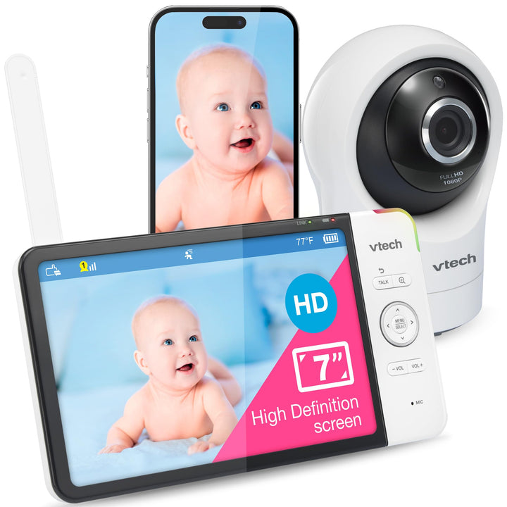 Vtech RM7764HD Babyphone mit Kamera 1080p WiFi Remote Access, 7 Zoll Video Baby Monitor, 360° Schwen
