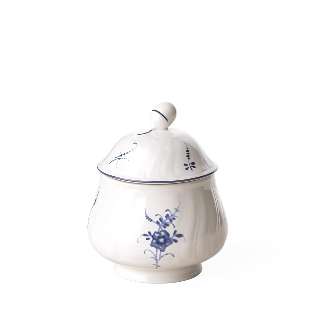 Villeroy und Boch Vieux Luxembourg Zuckerdose, Premium Porzellan, Weiss/Blau 11.2 x 15 x 3 cm Klassi