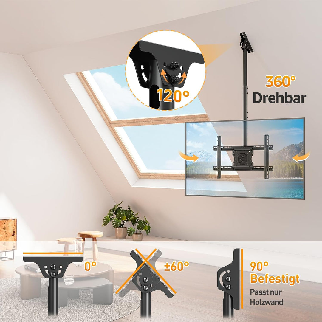ELIVED TV Deckenhalterung für die meisten 37-75 Zoll Flach & Curved Fernseher bis zu 50KG, max. VESA