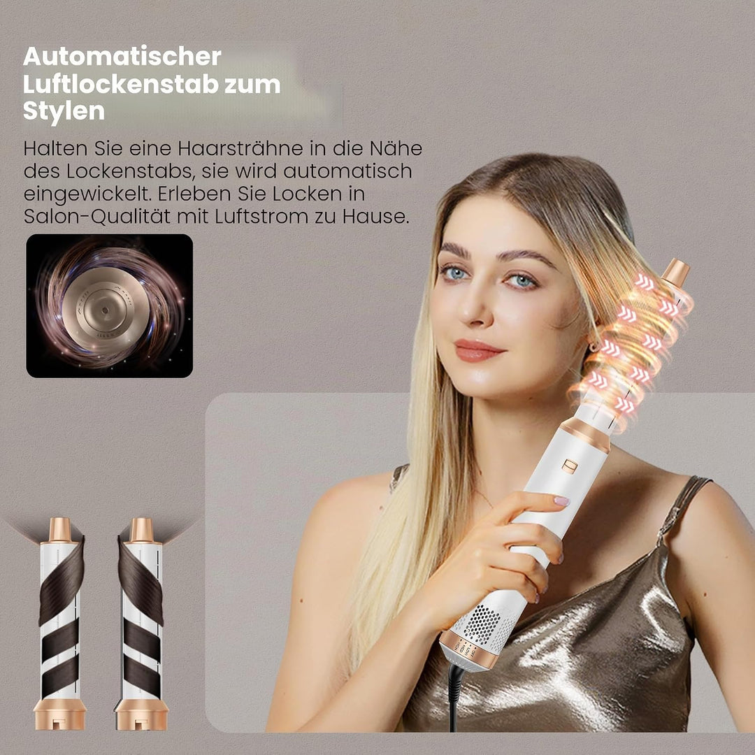 Hairstyler 5 in 1 Hair Styler Set, Haarstyler mit Luft Lockenstab Föhn Thermal Brush Glättbürste, Mu