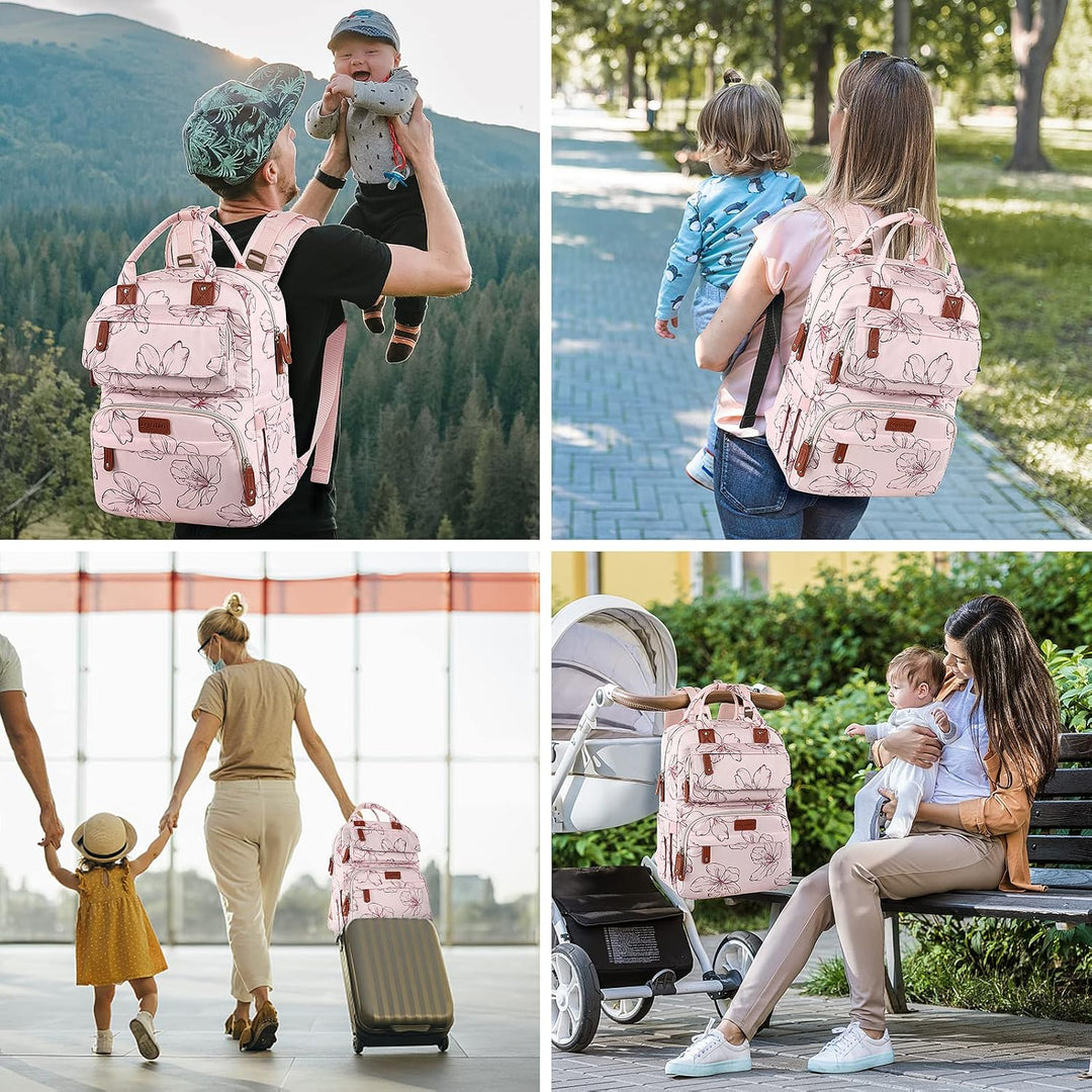Legestori Diaper Bag Backpack, Baby Girl Diaper Bag with Insulated Pockets and Stroller Straps Rosa,