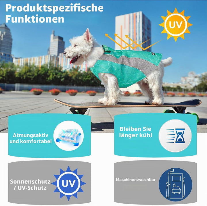 Kühlweste für Hunde mit Doppelten Verstellbaren Reissverschlüssen, Atmungsaktiv Sonnenschutz Kühlwes