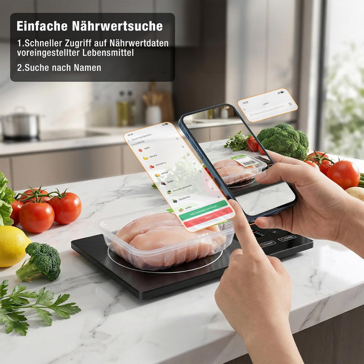 Diyife Smart Küchenwaage mit Kalorienzähler, Farbigem TFT-Display Lebensmittelwaage, APP-Kompatibel