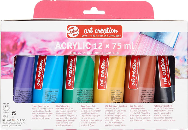 Talens Art Creation Set Acrylmalerei, 12 Farben (75-ml-Tuben) | Malen für Erwachsene 12x75 ml Set 12
