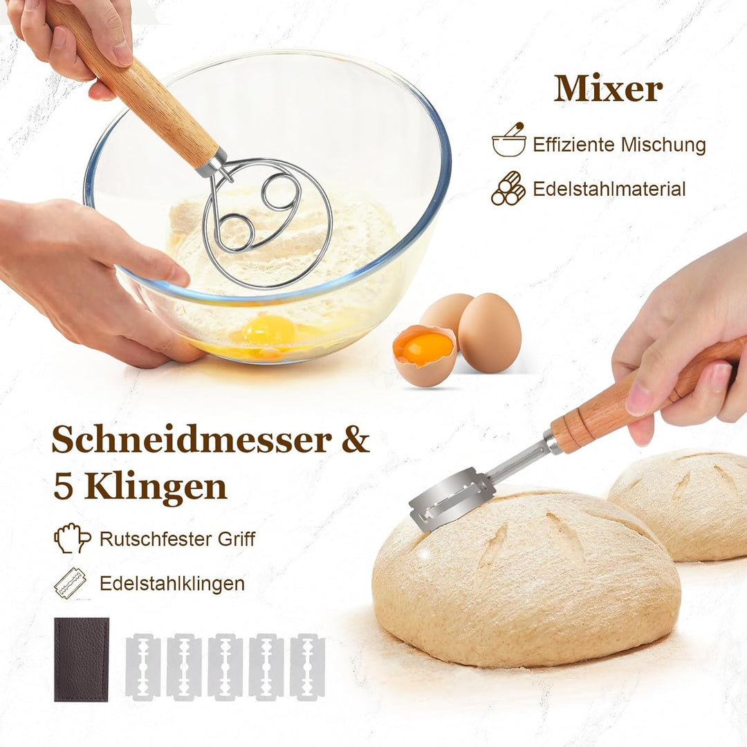 SHANNA GäRköRbchen, GäRkorb 15 Teilig, Sauerteig Starter Set, Brot Backen, GäRköRbchen Oval und Rund