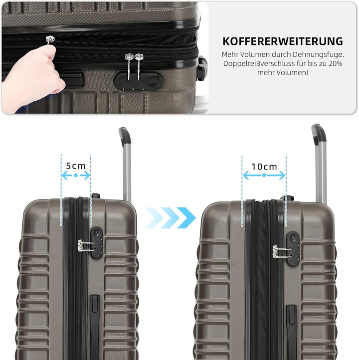 BEIBYE 2088 Zwillingsrollen Reisekoffer Koffer Trolleys Hartschale M-L-XL-Set (Coffee, M) Coffee M,