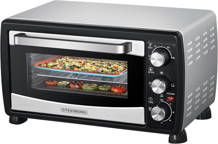 Steinborg® Mini Backofen mit Umluft 20 Liter Pizzaofen Krümelblech Umluftfunktion Ober- und Unterhit