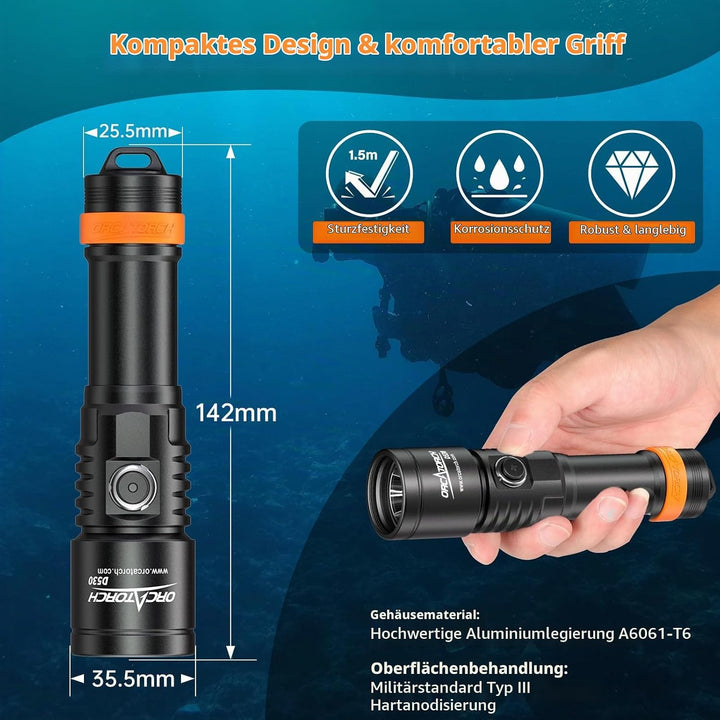 ORCATORCH D530 Scuba Dive Light, 395NM LED UV Licht Schwarzlicht mit 8 Grad schmalem Abstrahlwinkel,