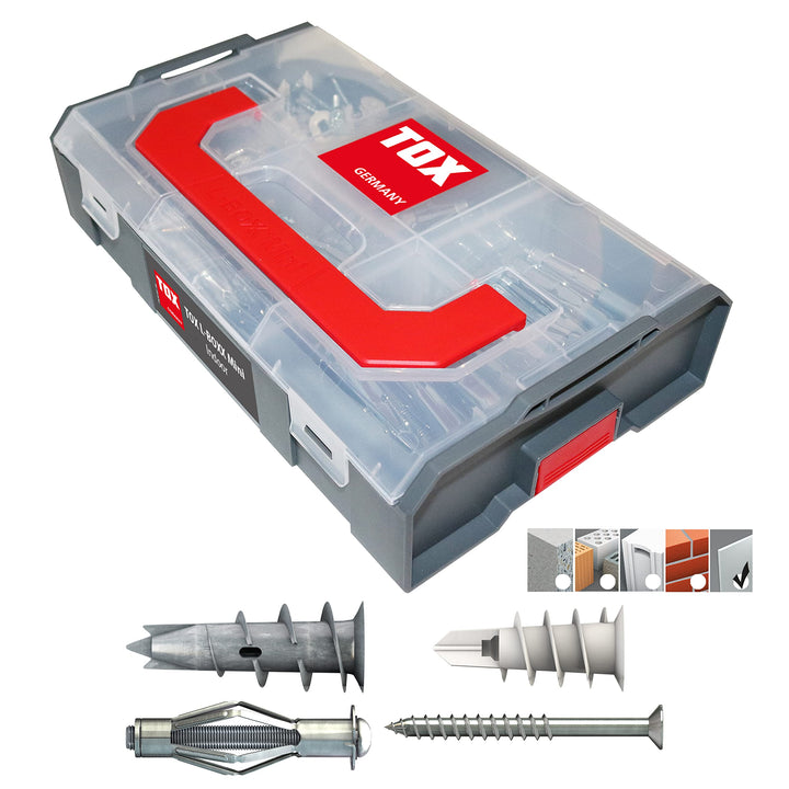 TOX L-BOXX Mini Indoor Dübelsortiment, 120 tlg., anpassbar, stapelbar, mit Spiral, Spiral Plus und A