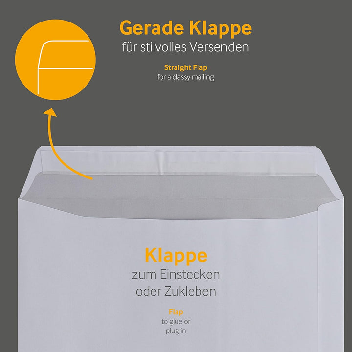 Blanke Briefhüllen, Versandtaschen, 250 Stück, Haftklebung, Mit Fenster, Gerade Klappe, DIN C4,120 g