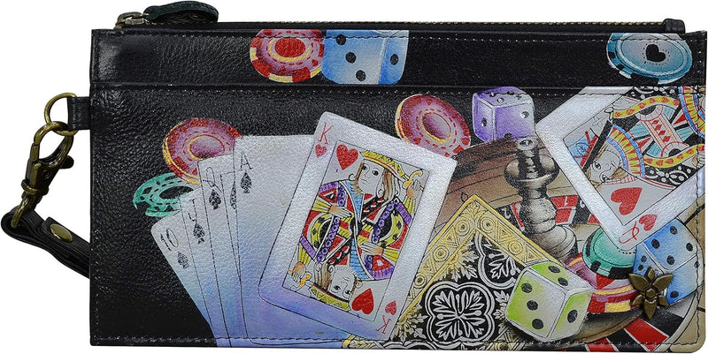 Anuschka Handbemalte Organizer Clutch mit Handschlaufe aus echtem Leder RFID-Schutz High Roller, Hig