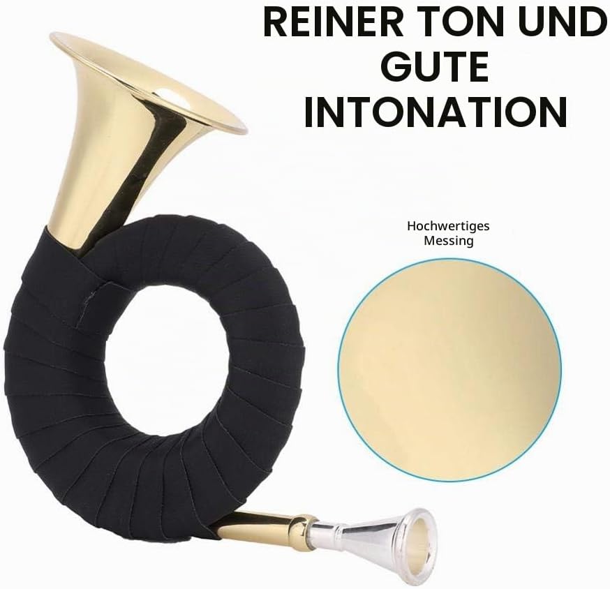 Bb Jagdhorn, Messing Jagdhorn Mini leichte tragbare Horn Messing Instrument Set mit Aufbewahrungstas