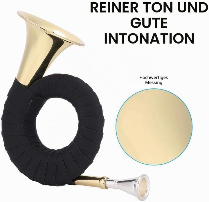 Bb Jagdhorn, Messing Jagdhorn Mini leichte tragbare Horn Messing Instrument Set mit Aufbewahrungstas