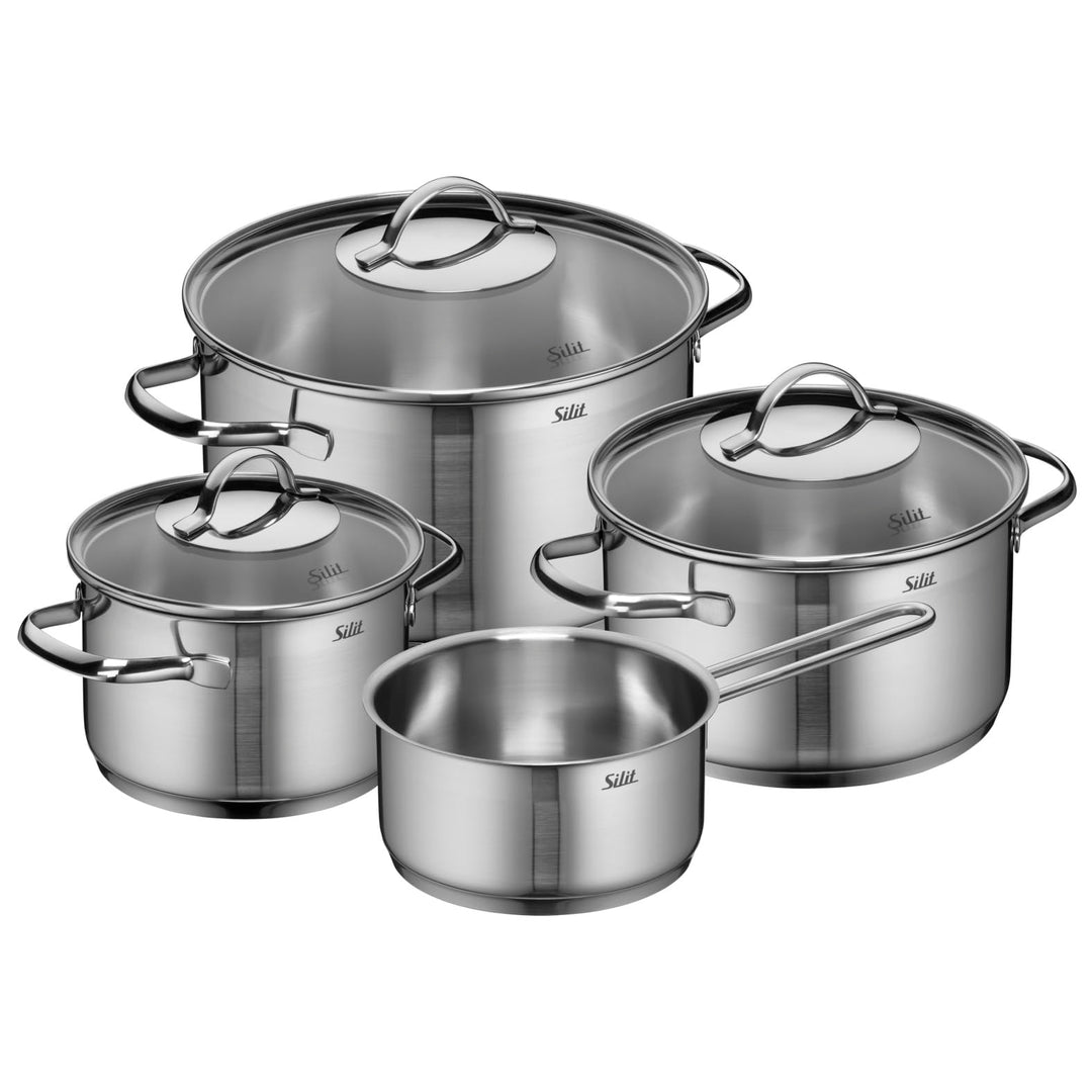 Silit Achat Topfset Induktion 4-teilig, Kochtopf Set mit Glasdeckel, Edelstahl teilmattiert, Indukti