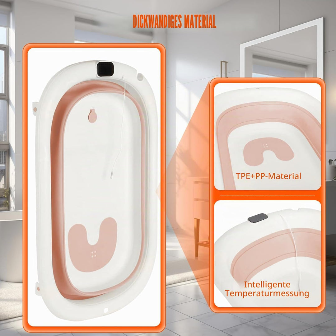 Faltbare Baby Badewanne mit Rutschfestem Kissen – Babywanne Ergonomisch, Tragbare Badewanne für Neug