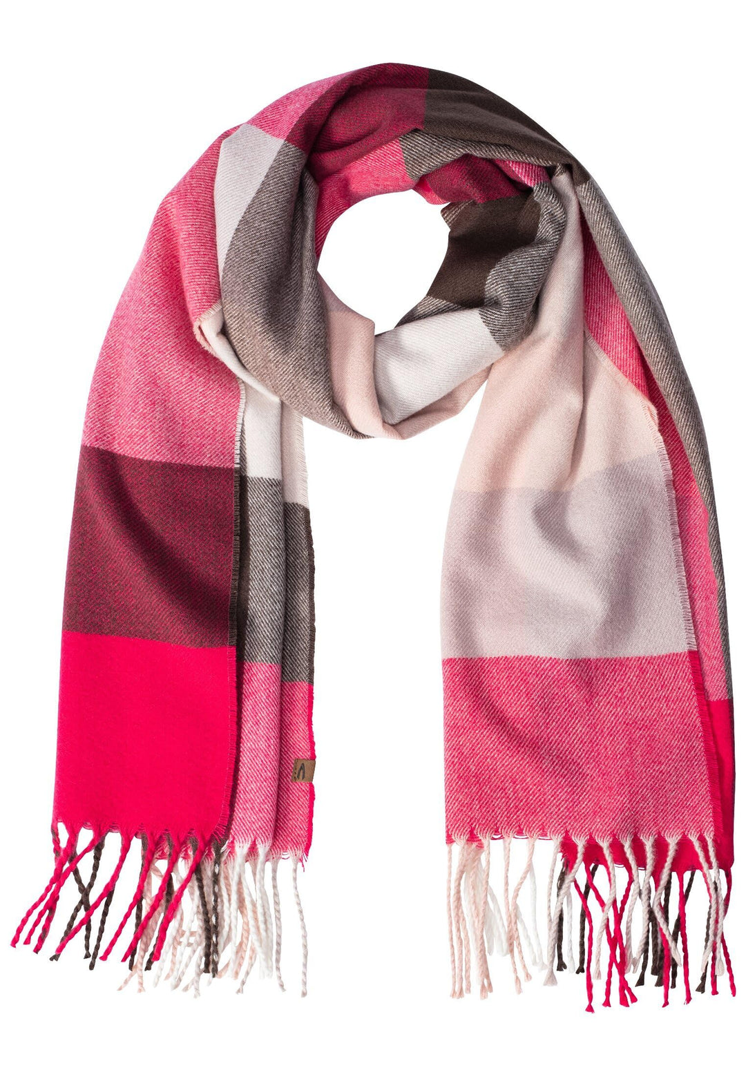 camel active Damen Softer Webschal mit kariertem Muster Einheitsgrösse Pink-grau, Einheitsgrö&#