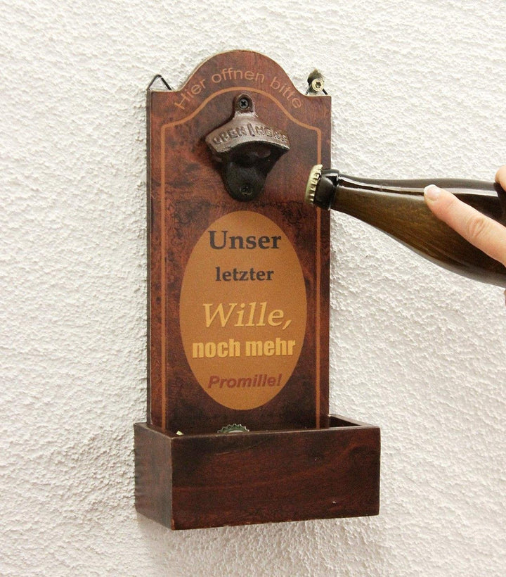 DanDiBo Wandflaschenöffner mit Auffangbehälter Holz 5093 Bieröffner 32 cm Flaschenöffner Öffner Wand