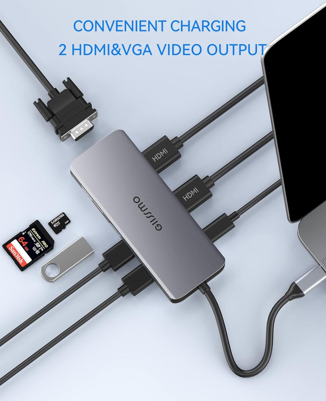 GIISSMO Docking Station 2 HDMI, USB C Hub mit Dual HDMI 4K, VGA, 3 USB-A, 100W PD und TF/SD-Kartenle
