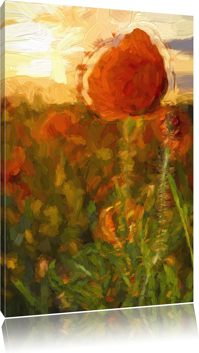 Pixxprint Mohnfeld Kunst / 100x70cm Leinwandbild bespannt auf Holzrahmen/Wandbild Kunstdruck Dekorat