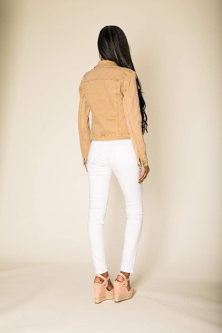 Nina Carter J212 Damen Jeansjacke Übergangsjacke Leichte Waschungseffekt Denim Casual Jacke L Beige