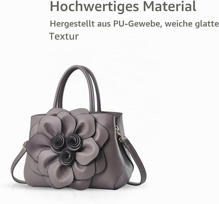 NICOLE &amp; DORIS Modische Damen-Umhängetasche, Handtasche, Umhängetasche, Blumenmotiv Grau, Grau