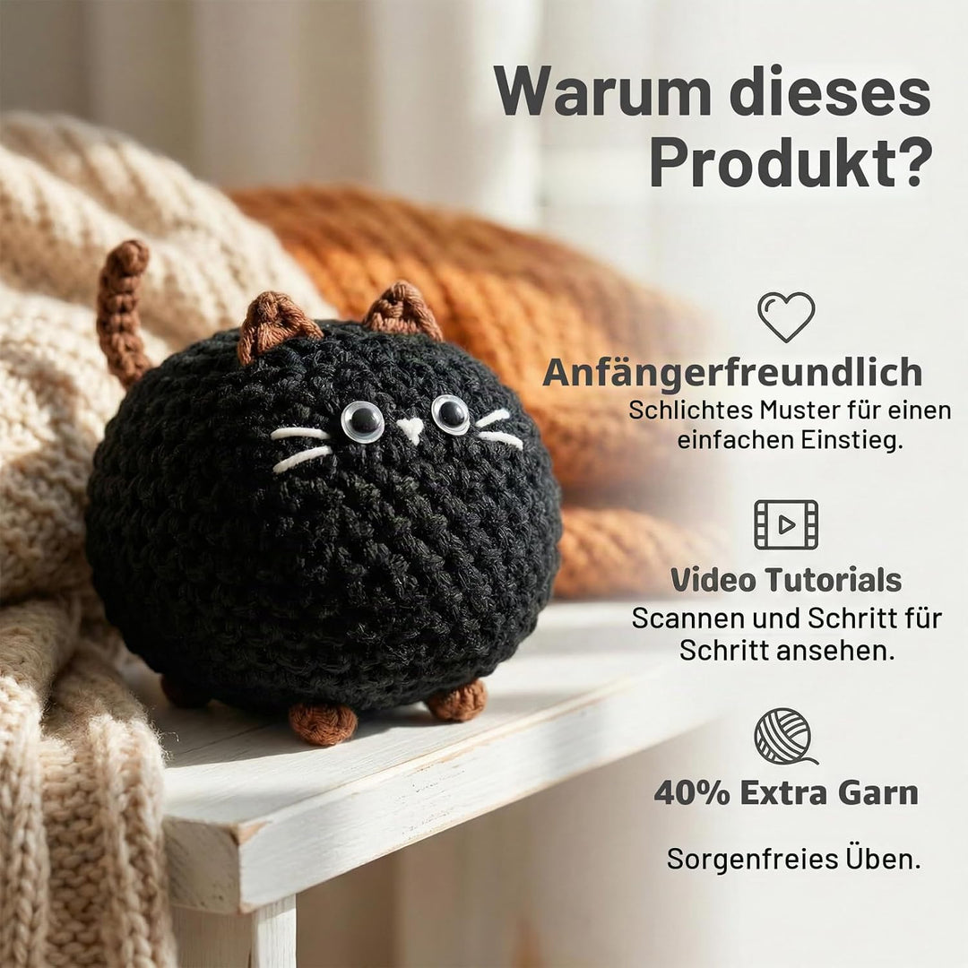 Häkelset Für Anfänger, 4 Stück Crochet Set Amigurumi Katze, Häkelset Stricken Für Anfänger Set Mit V