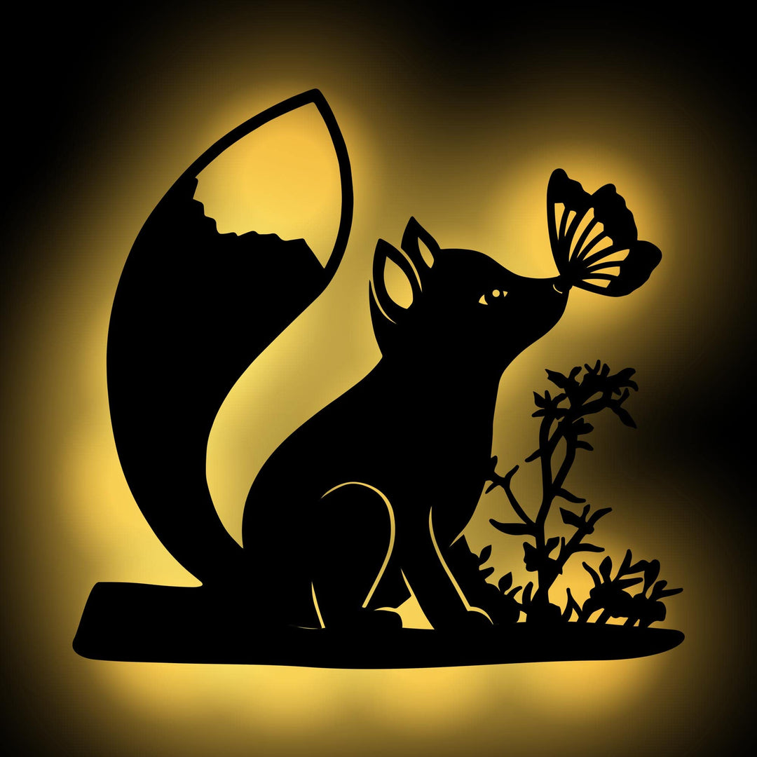 Namofactur Fuchs mit Schmetterling Led Holz Wand Deko - Batteriebetrieb - Farbauswahl - Wanddeko Ges