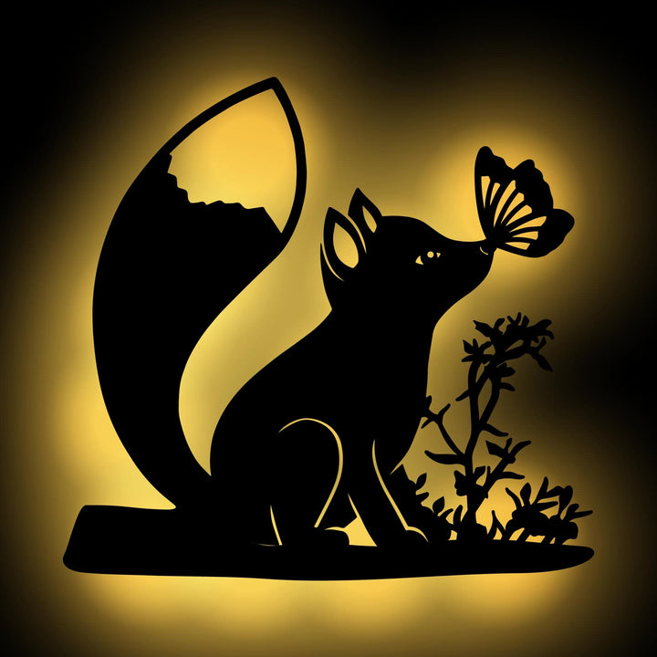 Namofactur Fuchs mit Schmetterling Led Holz Wand Deko - Batteriebetrieb - Farbauswahl - Wanddeko Ges
