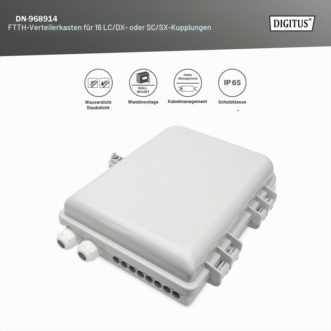 DIGITUS Outdoor FTTH Distributions Box - 16x LC/Duplex oder 16x SC/Simplex - IP65 Schutzklasse - Gla