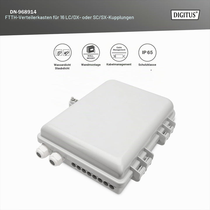 DIGITUS Outdoor FTTH Distributions Box - 16x LC/Duplex oder 16x SC/Simplex - IP65 Schutzklasse - Gla