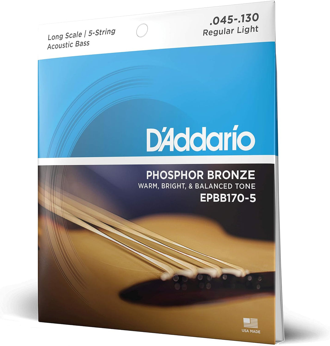 D'Addario EPBB170-5 Phosphor Bronze Akustik Bass Saitensatz 0,11 cm - 0,33 cm (.045 - .130 Zoll) Reg