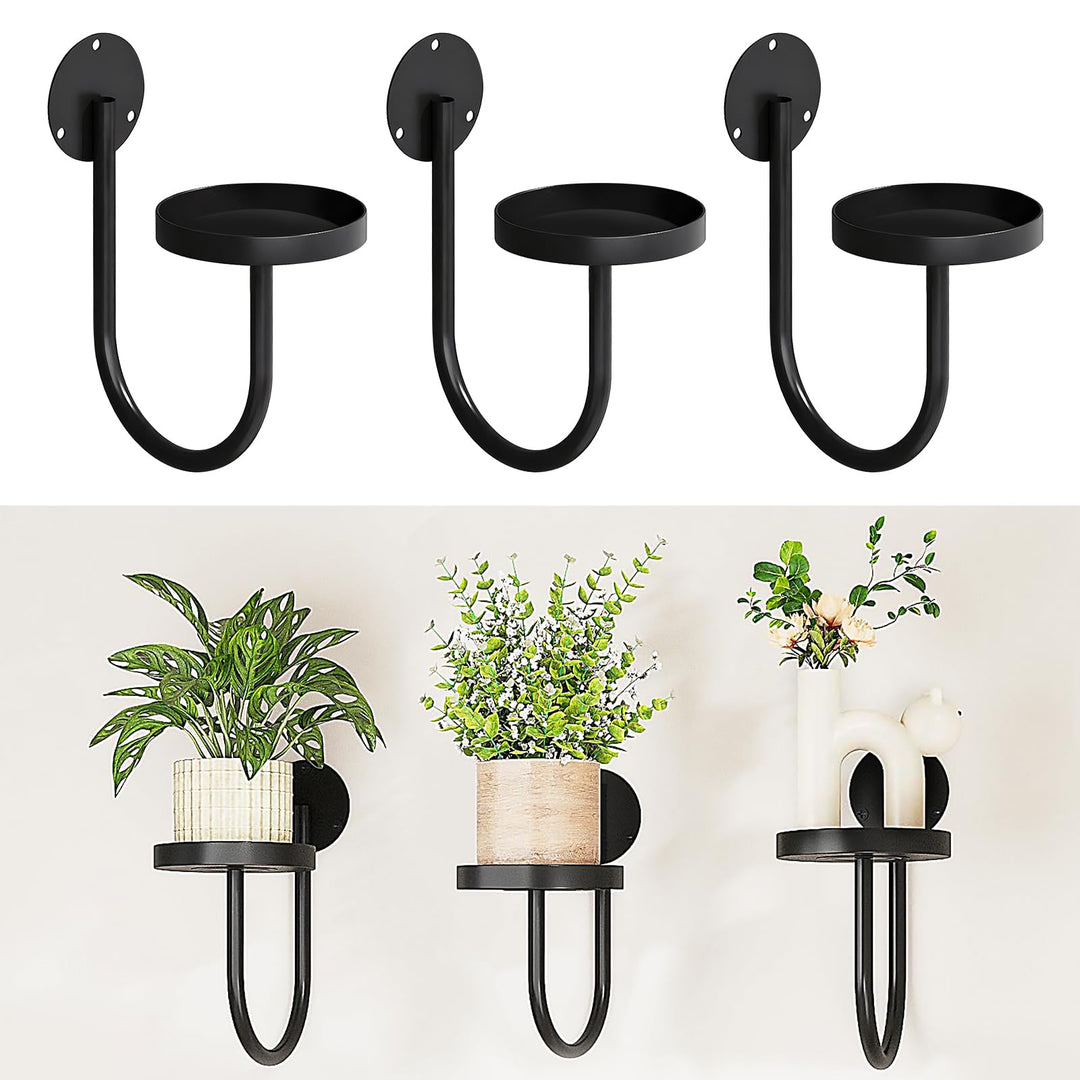 Feirdhoo Blumenständer Wandmontage,Blumenständer Metall Schwarz,3er Set U-Form Pflanzenregal, Pflanz