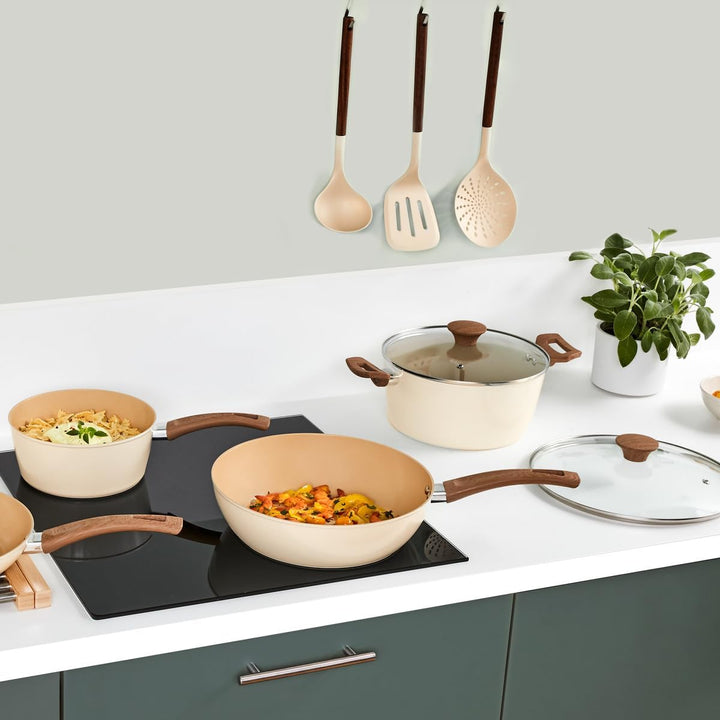 5five - kochtopf "harmony" d24cm aus geschmiedetem aluminium beige